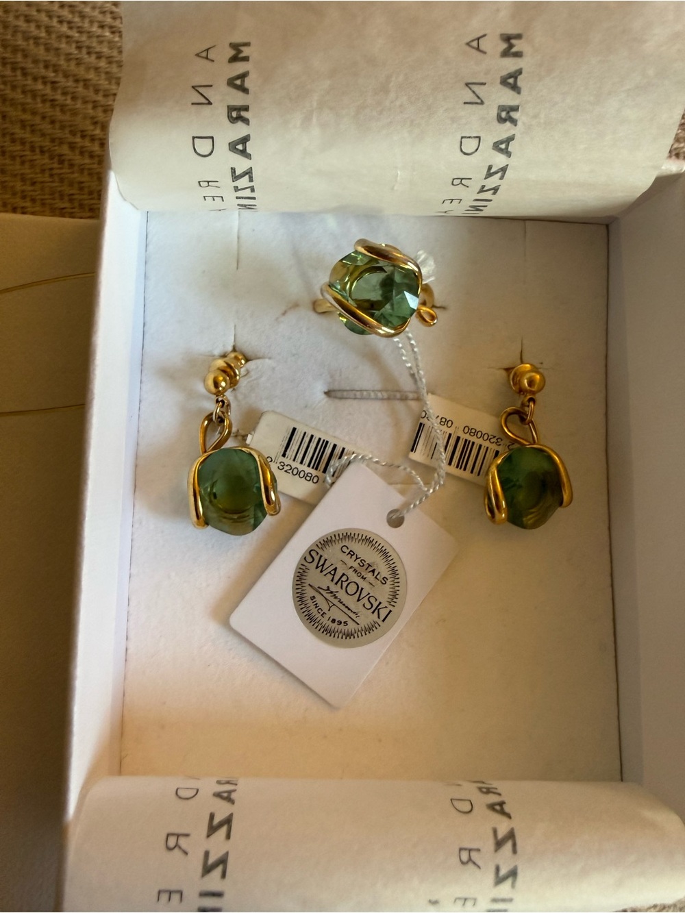 Swarovski Green Crystal Drop Earrings with Gold Tone Setting